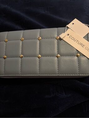 Couture gems Quilted blue Wallet with Gold Studs